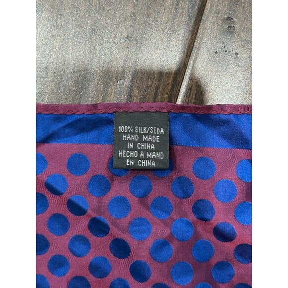 Silk Polka Dot Square Scarf Blue Burgundy Lightweight Shawl Neck Wrap Retro - Picture 3 of 7